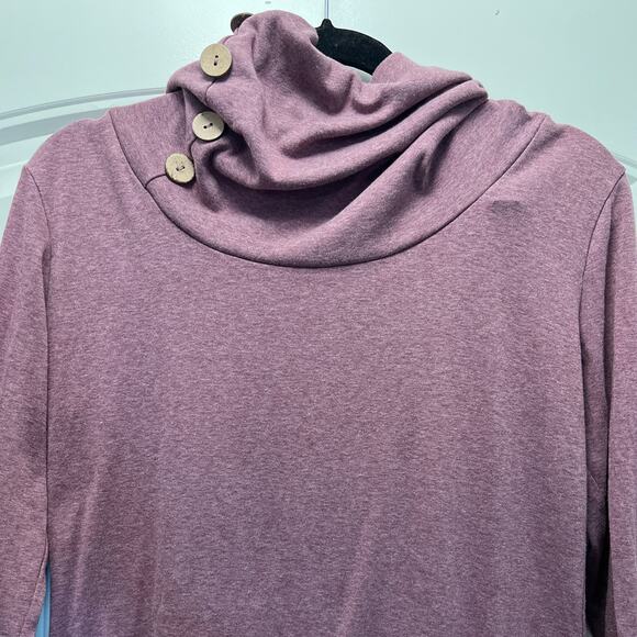 Levaca Women’s Button Cowl Neck Long Sleeve Jersey Pullover‎ Top Size M Pink - Picture 2 of 5